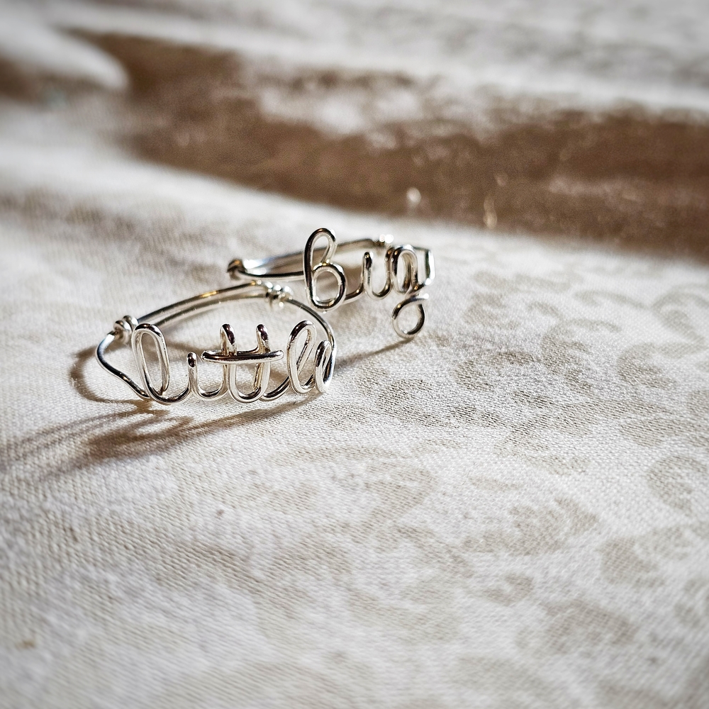 Handmade Script 'Little/Big' Ring Set